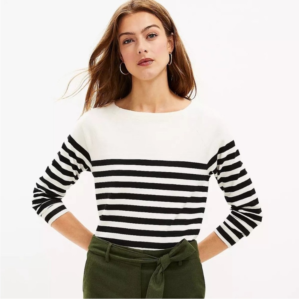 LOFT Black & White Striped Long Sleeve Top
